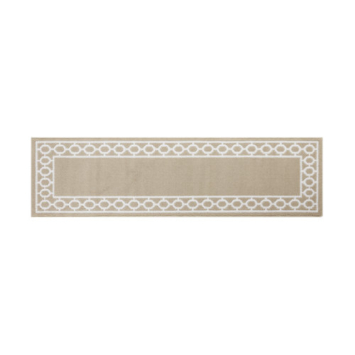 Jean Pierre Tufted Performance Trellis Border Beige/White Runner Rug